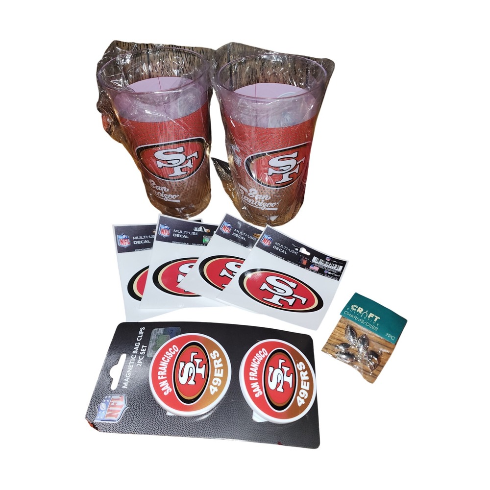 NFL San Francisco 49ers Fan Bundle Tumblers Decals Magnets and Football Charms